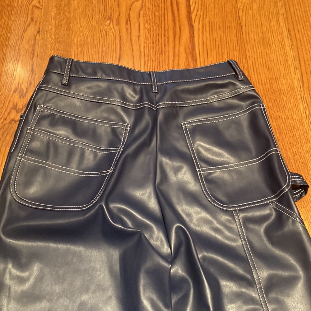 Staud vegan leather cropped wide leg navy Domino pants jeans size 6 - Picture 6 of 10